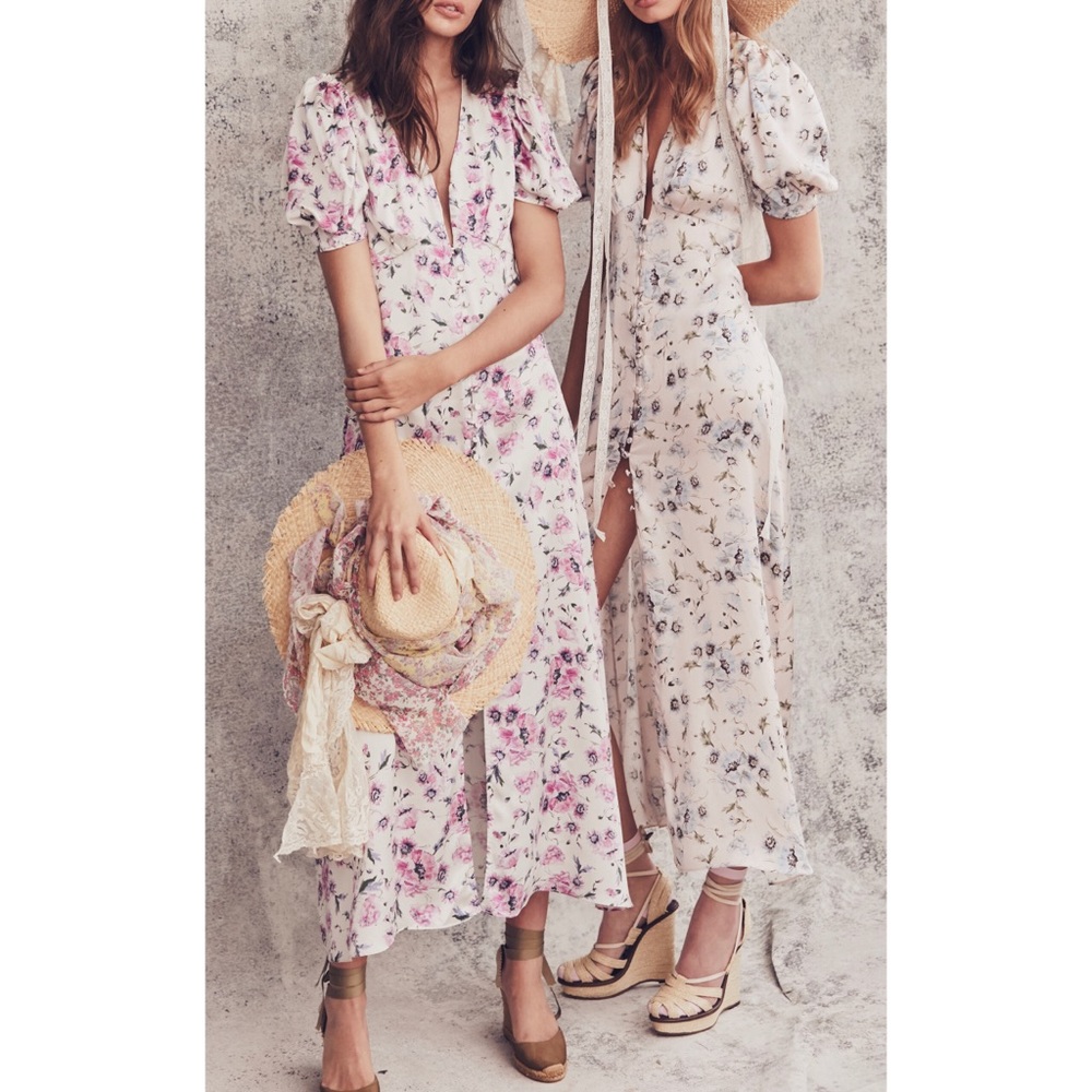 Loveshackfancy Delaney Silk Floral Dress Midi